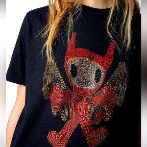 Zadig & Voltaire diamanté devil tee, sz L, NWT
